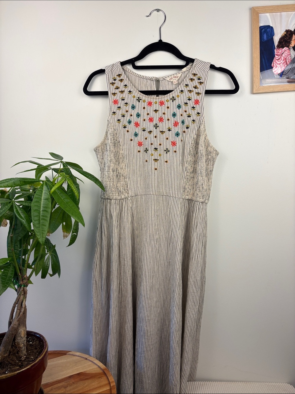 Embroidered Sleeveless Maxi Dress in Cream and Black Stripe